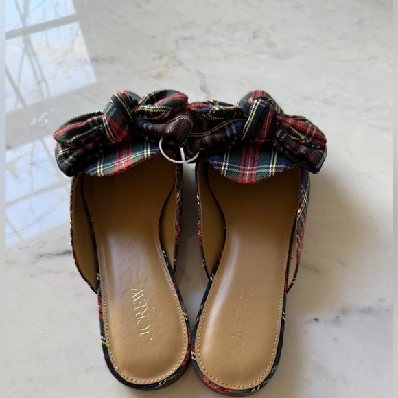 NWT J Crew Woman's Size 9 Stewart Tartan Plaid Bow Slip-On Mules NEW - Picture 3 of 4